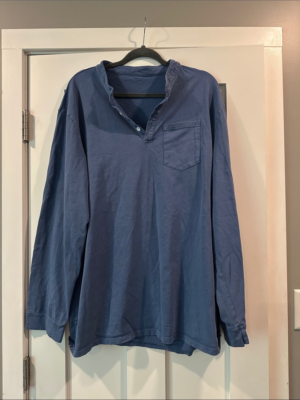 Men's Long-Sleeve Blue Henley with Chest Pocket